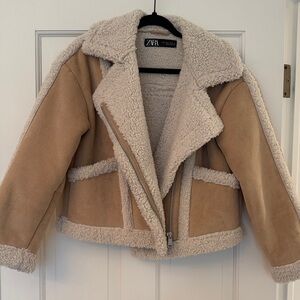 Zara Beige and Off-White Shearling Jacket